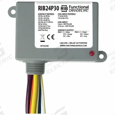 RIB Enclosed Pre-Wired Relay: 30 A Rating, DPDT - General Purpose Power Relays