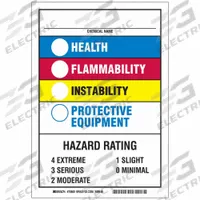 BRADY NFPA Label: 10 in Ht, 7 in Wd, Vinyl, Non-Adhesive, 7 in x 10 in (MPN 70800). Key specifications — Material: Vinyl.