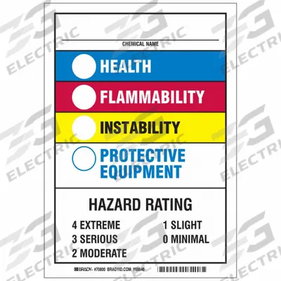 BRADY NFPA Label: 10 in Ht, 7 in Wd, Vinyl, Non-Adhesive - Safety
