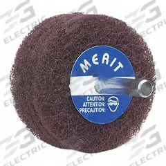 MERIT Non-Woven Disc Wheel: 4 in Dia x 1 in W, 1/4 in Straight Shaft, Aluminum Oxide, Medium (MPN 08834131564). Key specifications — Brand: MERIT; Connector Type: Straight Shaft; Connector Size: 1/4 in.