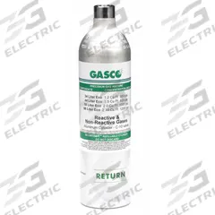 GASCO Calibration Gas: Nitrogen, Refillable, +/-5% Accuracy, CH4/CO/H2S/O2, Calibration Gas (MPN 66ES-401). Key specifications — For Use With: All OEM Gas Detectors; Background Gas: Nitrogen; Brand: GASCO; Gas Mixture: Hydrogen Sulfide 40 ppm; Reusability: Refillable.