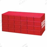 DURHAM MFG Drawer Bin Cabinet: 33 3/4 in x 11 3/4 in x 14 1/2 in, 24 Drawers, Stackable, Steel, Red (MPN 007-17-S1157). Key specifications — Cabinet Material: Steel; Includes Dividers: No; Drawer Color: Red; Cabinet Style: Drawer; Drawer Inside WxDxH: 4-7/8 in x 11-1/4 in x 2-3/4 in; Cabinet Color: Red; Drawer Material: Steel; Brand: DURHAM MFG.