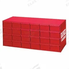 DURHAM MFG Drawer Bin Cabinet: 33 3/4 in x 11 3/4 in x 14 1/2 in, 24 Drawers, Stackable, Steel, Red (MPN 007-17-S1157). Key specifications — Cabinet Material: Steel; Includes Dividers: No; Drawer Color: Red; Cabinet Style: Drawer; Drawer Inside WxDxH: 4-7/8 in x 11-1/4 in x 2-3/4 in; Cabinet Color: Red; Drawer Material: Steel; Brand: DURHAM MFG.