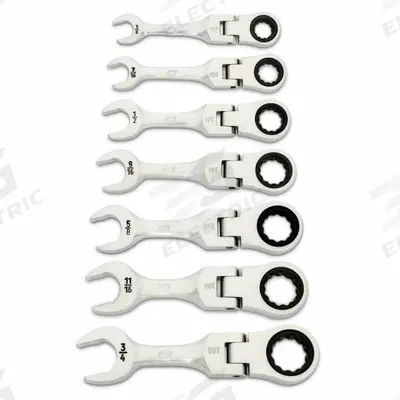GEARWRENCH Combination Wrench Set: Alloy Steel, Full Polish Chrome, 7 Tools - SAE 12-Point Ratcheting Combination Wrench Sets
