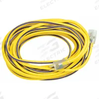 SOUTHWIRE Extension Cord: Outdoor Use, 50 ft Lg, Outlet, 5-15P, 12/3, SJTW, Purple/Yellow, 125V AC (MPN 2548SW0022). Key specifications — Brand: SOUTHWIRE; Temperature Rating: -40° to 140°F; NEMA Plug Configuration: 5-15P.
