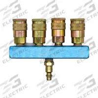 INTERSTATE PNEUMATICS Pipe Manifold Fitting: Inline, Rectangle, Aluminum, 1 Inlets, 4 Outlets (MPN FPM44S-KH4). Key specifications — Material: Aluminum; Brand: INTERSTATE PNEUMATICS; Specific Fitting Shape: Rectangle.