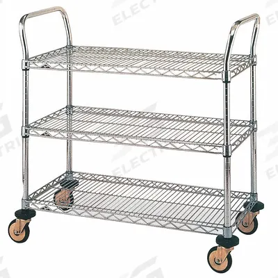 METRO Wire Shelf Utility Cart: 375 lb, 3 Shelf, 38 in L x 18 in W x 38 in H Dim - Utility Carts with Shallow Lipped Wire Shelves