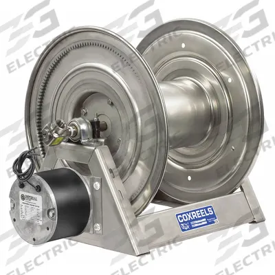 COXREELS Electric Motor Driven Hose Reel: 100 ft (1/2 in I.D.) - Electric Motorized Hose Reels