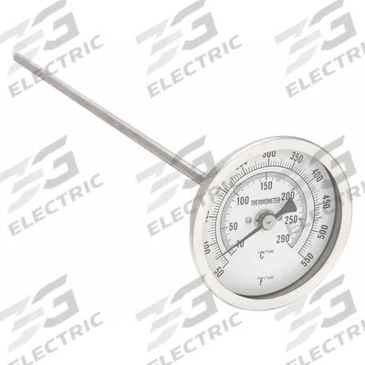 APPROVED VENDOR Dial Thermometer: 50°F to 550°F /10°C to 290°C, 12 in Stem Lg - Back-Mount Fixed-Angle Thread-Mount Dial Thermometers