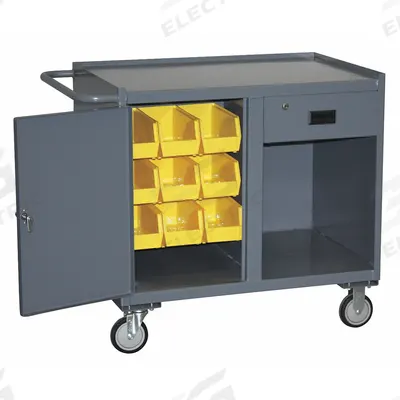 JAMCO Mobile Cabinet Workbench: 42 in x 27 in, Steel, 1,400 lb Overall Load Capacity - Mobile Cabinet Benches with Open Storage, Louvered Panels, Drawers & Shelves
