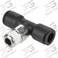 LEGRIS Push-Fit Tee Fitting: 8 mm OD x 3/8 in Pipe Size, Tube x MBSPT, Nylon, 1 13/16 in Overall Lg (MPN 3108 08 17). Key specifications — Brand: LEGRIS; Thread Size A: 3/8".