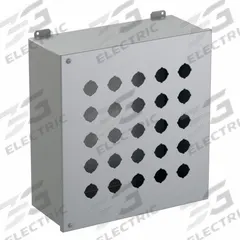 HAMMOND Push Button Enclosure: 30mm, 25 Holes, Carbon Steel, NEMA 12 (MPN 1489P25). Key specifications — attr211299: HAMMOND; attr1043605: Indoor Dust & Water Droplets.