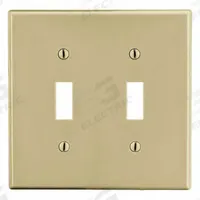 HUBBELL Wall Plate: Toggle, 2 Gang, Ivory, Midsize Size (MPN PJ2I). Key specifications — Brand: HUBBELL; Material: Polycarbonate.