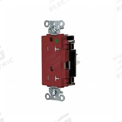 HUBBELL Receptacle: Hospital Grade, Decorator Duplex, 5-20R, Red, 125V AC, 20 A - General Purpose Receptacles