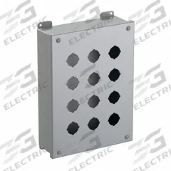 HAMMOND Push Button Enclosure: 30mm, 12 Holes, Carbon Steel, NEMA 12/13 (MPN 1435O). Key specifications — attr211299: HAMMOND; attr1043605: Oil-Tight and Dust-Tight.