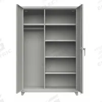 STRONG HOLD Storage Cabinet: 48 in x 24 in x 75 in, 4 Shelves, Swing Handle & Padlock Hasp, Adj (MPN 46-W-244-L). Key specifications — attr113700: Adjustable; attr113673: Legs; attr113674: Gray; attr113685: Assembled; attr113675: Hanging Rods; attr66488: STRONG HOLD; attr113676: Hanging Rod and Shelves; attr143624: 4 Adjustable Shelves.