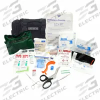 ELITE FIRST AID Rapid Response PAC: Plastic Bag, 2 People Served, 60 Components, 4 Pockets (MPN FA143B-ADV-GR). Key specifications — Brand: ELITE FIRST AID; Wound Dressings Included: Triangular Bandages; Housing Material: Nylon.