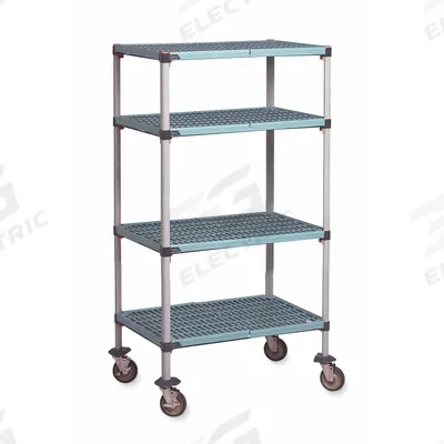 METRO Utility Cart: 50 in x 26 in, 67 in Overall Ht, 4 Shelves - Quick-Adjust Antimicrobial Mobile Plastic Shelving