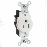 LEVITON Receptacle: Single, 5-15, White, 125V AC, 15 A, 2 Pole / 3 Wire (MPN T5015-W)