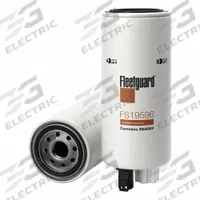 FLEETGUARD Automotive Fuel Filter: 12 3/16 in Overall Lg, 3 11/16 in Outside Dia, Diesel Fuel (MPN FS19596). Key specifications — Brand: FLEETGUARD; Media Material: Plastic; Compatible Vehicle Type: Buses; Compatible Vehicle Make: E.R.F..