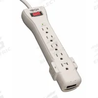 TRIPP LITE Outlet Strip: 7 Outlets, 6 ft Cord Lg, 1,080 J Rated Energy, 15 A Current, UL 1363, Gray (MPN SUPER6TEL). Key specifications — Brand: TRIPP LITE; Mounting Style: Keyhole.