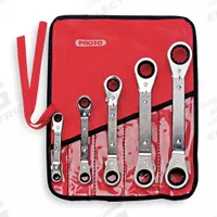 PROTO Box End Wrench Set: Alloy Steel, Chrome, 5 Tools, 1/4 in to 7/8 in Range of Head Sizes, Pouch (MPN J1180A). Key specifications — attr324927: PROTO; attr309452: Pouch; attr309451: Yes; attr309461: Chrome; attr309460: Alloy Steel; attr309463: No; attr309449: 1/4 in to 7/8 in.