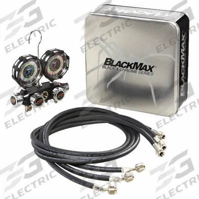 BLACKMAX Manifold Gauge Set: 4 Valves, 3 Hoses, Series BlackMax - Analog Manifold Gauge Kits