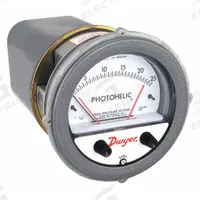 DWYER Differential Pressure Gauge & Switch: Single-Side, 1/8 in NPT Female, ±2% Gauge Accuracy (MPN A3025). Key specifications — Sensor Type: Diaphragm; Series: A3000 Photohelic; Housing Material: Die Cast Aluminum; Certificate of Calibration: Not Included; Gauge Accuracy: ±2%.