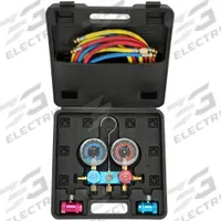 SUPERCOOL Mechanical Manifold Gauge Set: Manifold Gauge Set, Automotive A/C, R-1234YF A/C System (MPN 37520-PC). Key specifications — Tool Type: Manifold Gauge Set; Application: Automotive A/C; For Use With: R-1234YF A/C System; Material: Brass; Includes: Bonus Vacuum Pump Adapter (PN 48007); Brand: SUPERCOOL.