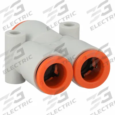 SMC Push-Fit Wye Fitting: 3/8 in OD x 3/8 in OD x 1/2 in OD Size, Polybutylene Terephthalate - Polybutylene & Brass Tube Fittings
