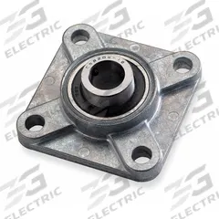 DAYTON 4 Bolt Flange Bearing: Radial Ball, 1 in Bore, Zinc, Set Screws, 3 3/4 in Lg, 1 1/4 in Wd (MPN 1F546). Key specifications — Bore Type: Cylindrical; Brand: DAYTON; Lubricant Material: NLGI #2 Equivalent; Mounting Bolt Size: 7/16 in; System of Measurement: Inch.