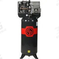CHICAGO PNEUMATIC Stationary Air Compressor: 5 hp, 2 Stage, Vertical, 80 gal, 14.6 cfm, 175 psi (MPN RCP-4981VNS). Key specifications — attr48430: CHICAGO PNEUMATIC; attr48445: 60 Hz; attr48450: 230V AC; attr48474: Single; attr48487: Vertical.
