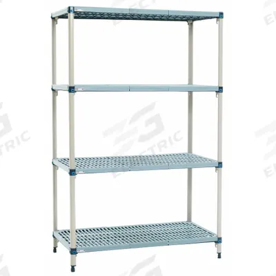 METRO Shelf Plastic Industrial Shelving (4): 24 in x 24 in, 62 in Overall Ht - Quick-Adjust Antimicrobial Stationary Plastic Shelving