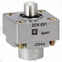TELEMECANIQUE SENSORS Limit Switch Head: Plunger, Top (MPN ZCKE61). Key specifications — Compatible with Series: XCKJ; Actuator Location: Top; Brand: TELEMECANIQUE SENSORS; Action: Momentary.