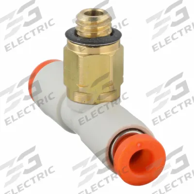 SMC Push-Fit Tee Fitting: 1/8 in OD x 1/8 in OD x 1/8 in Pipe x 1/8 in OD Size - Polybutylene & Brass Tube Fittings