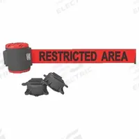 BANNER STAKES Retractable Belt Head: Red, 42 in Overall Ht, 15 ft Belt Lg, 2 1/2 in Belt Wd (MPN PL4046). Key specifications — attr193628: BANNER STAKES; attr983760: No Pattern; attr983762: Restricted Area; attr981605: 15 ft Retractable Belt.