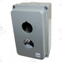 EATON Push Button Enclosure: 30mm, 2 Holes, Cast Zinc, NEMA 12/13/4/4X (MPN E34N12). Key specifications — attr211299: EATON; attr1043605: Washdown-Corrosion-Resistant.