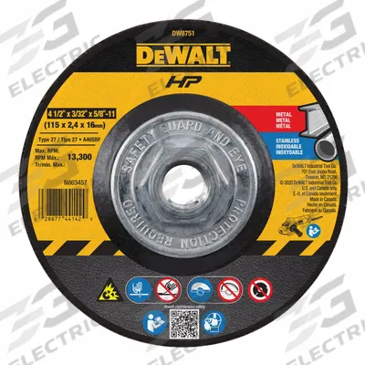DEWALT Depressed Center Cut-Off Wheel: Type 27, 4 1/2" x 3/32" x 5/8"-11, Aluminum Oxide - General Purpose Cut-Off Wheels for Carbon & Stainless Steel