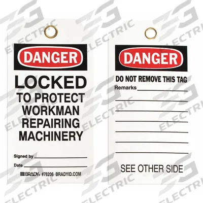 BRADY Danger Tag: Danger, Locked Out Device, Polyester, Remarks, Write-On Surface - Safety