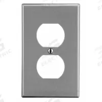 HUBBELL Wall Plate: Duplex Outlet, 1 Gang, Gray, Std Size (MPN P8GY). Key specifications — Brand: HUBBELL; Material: Polycarbonate.