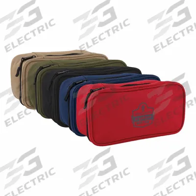 ARSENAL BY ERGODYNE Tool Case: 4 1/2 in W x 10 in D x 3 1/2 in H, Black/Blue/Olive/Red/Tan - Polyester Flat Zippered Tool Bag Sets