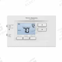 COPELAND Low Voltage Programmable Thermostat: Heat and Cool, Manual, 5-1-1/7-Day, Horizontal (MPN 1F75P-21PR). Key specifications — Application: Heat and Cool; Stages: 1H/1C Conventional; 2H/1C Heat Pump; Programming Capability: 5-1-1; Shape: Rectangle; Terminal Designations: C; Temperature Control Range: 45° to 99°F; Changeover Type: Manual.