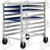 NEW AGE INDUSTRIAL Sheet Pan Rack: 8 Slots, 3 in Betw Shelves, 20 3/8 in Wd, 32 1/4 in Ht, 26 in Dp (MPN 1313). Key specifications — Brand: NEW AGE INDUSTRIAL; Material: Aluminum; Nesting: No; Pan Size: 14 x 18 in; Product Type: Pan Rack; NSF Certified: Yes; Top Material: Stainless Steel; Full Size/Half Size: Half Size.