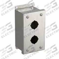 HAMMOND Push Button Enclosure: 30mm, 2 Holes, 316 Stainless Steel, NEMA 3R/4/4X (MPN 1435S16B). Key specifications — attr211299: HAMMOND; attr1043605: Washdown-Corrosion-Resistant.