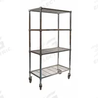 APPROVED VENDOR Wire Shelving Unit: 72 in x 18 in x 70 in, Dry, Split Sleeve, 4 Shelves, (4) Swivel (MPN 2HDE8). Key specifications — attr15738: Silver; attr14157: Chrome; attr14150: Dry; attr14159: Square; attr5304: 4; attr14155: (4) Swivel; attr14158: Steel; attr14156: Polyurethane.
