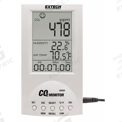 EXTECH Air Quality Monitor Data Logger: 0.1%to 99.9% Relative Humidity Measured - Temperature & Humidity Data Loggers