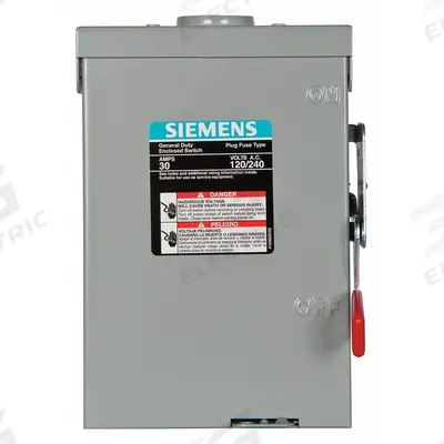Siemens Safety Switch: Fusible, 30 A, Single Phase, 240V AC, Galvanized Steel - Fusible Safety Switches