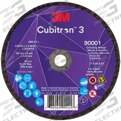 3M CUBITRON 3 Depressed Center Grinding Wheel: Type 27, 4" x 1/4" x 3/8" - Cool-Cutting Grinding Wheels for Carbon & Stainless Steel