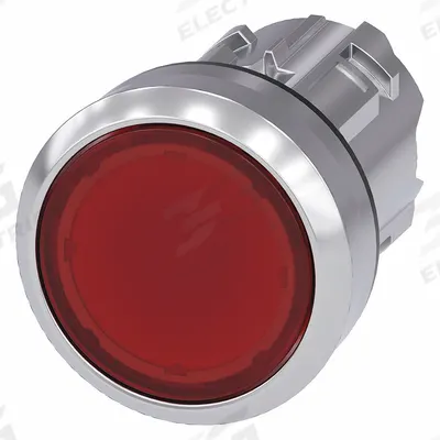 Siemens Flush Push Button: Red, 22 mm Mounting Size, Metallic - Illuminated Flush-Mount Push-Button Operators