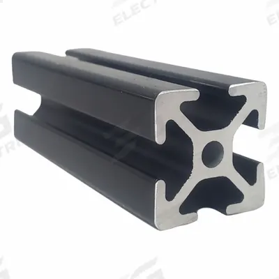 FAZTEK T-Slot Framing Extrusion: 10 Series, 12 ft Lg, 1 in x 1 in, Black, Single - Square Grooved Inch Profiles